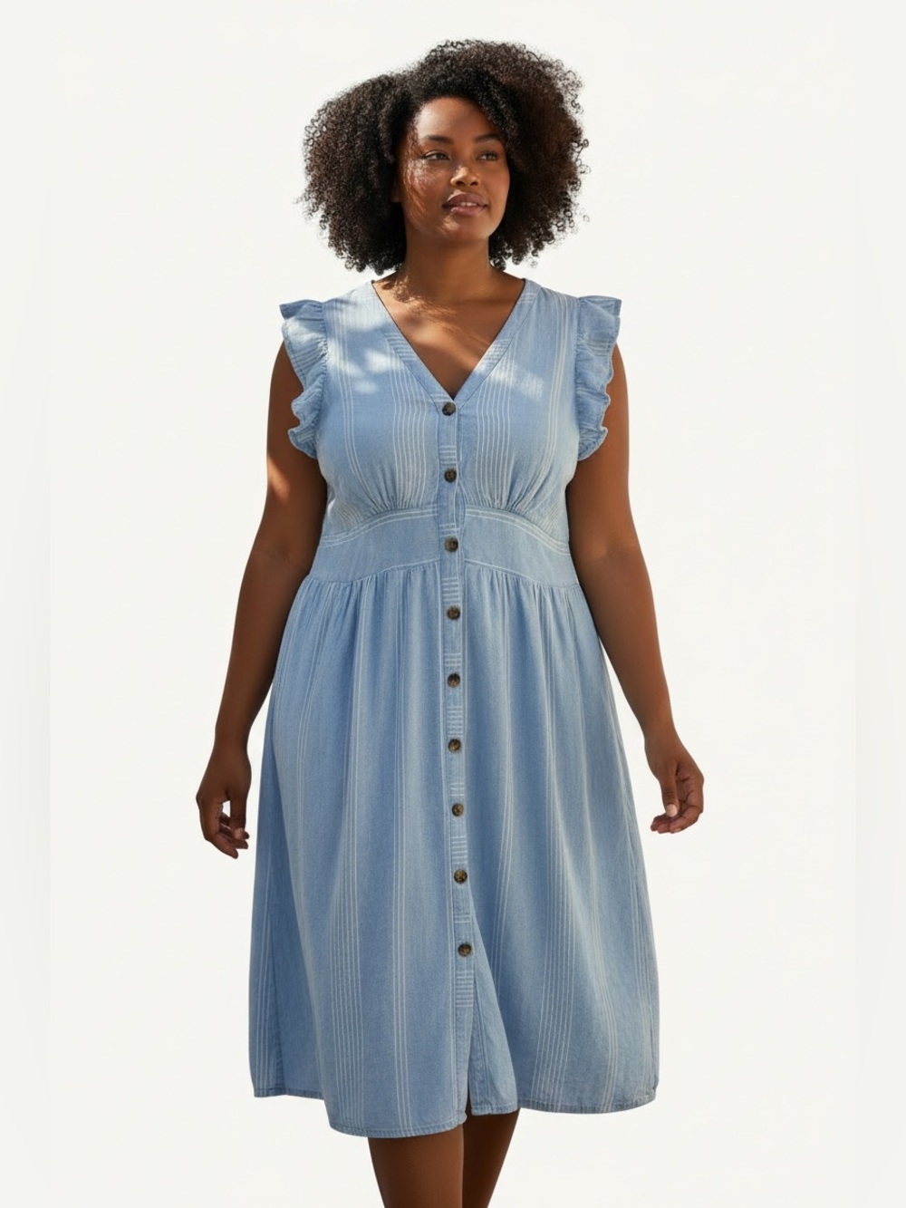 Time and Tru Light Blue Button-Front Midi Dress